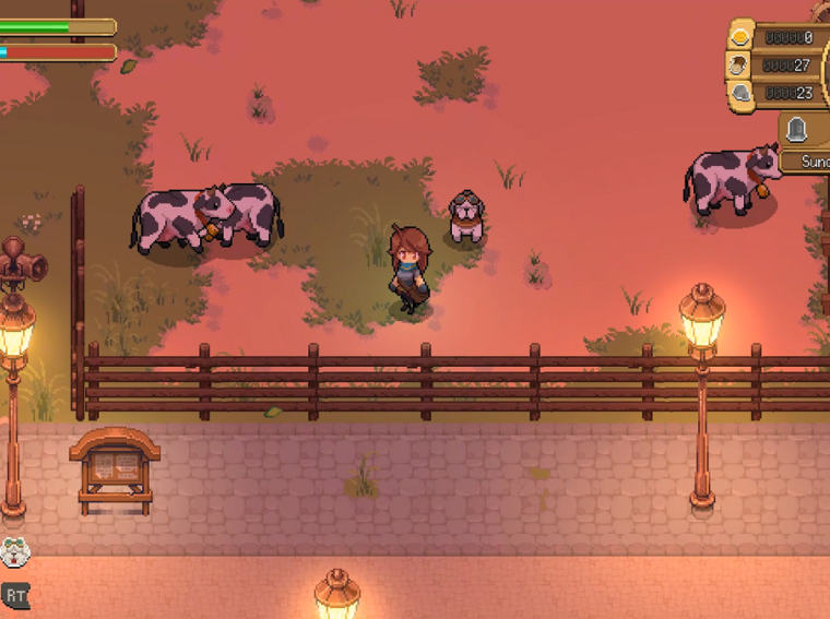 Dorf mit Kühen